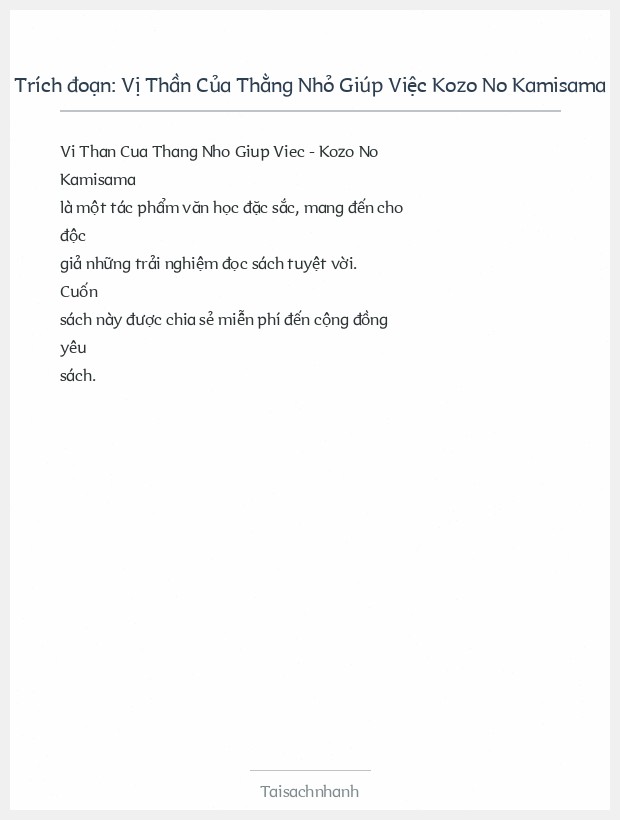 Trích đoạn Vị Thần Của Thằng Nhỏ Giúp Việc Kozo No Kamisama