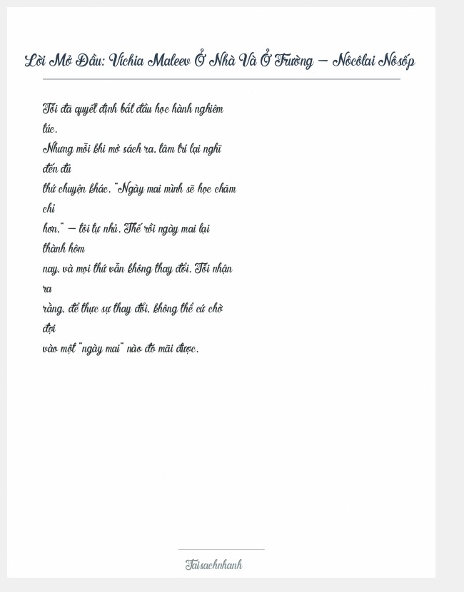 Trích đoạn Víchia Maleev Ở Nhà Và Ở Trường - Nôcôlai Nôsốp