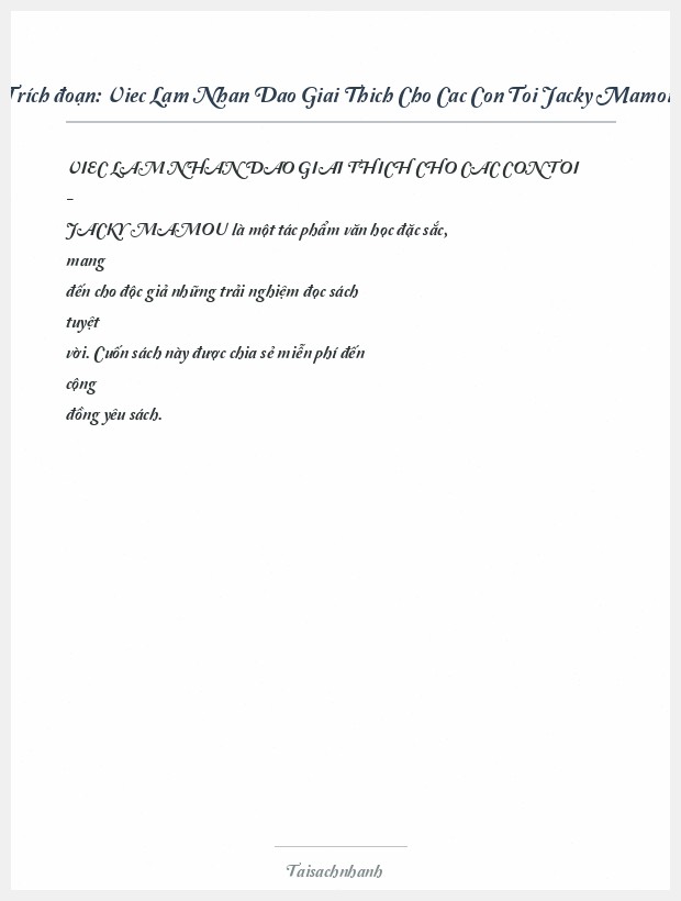 Trích đoạn Viec Lam Nhan Dao Giai Thich Cho Cac Con Toi Jacky Mamou