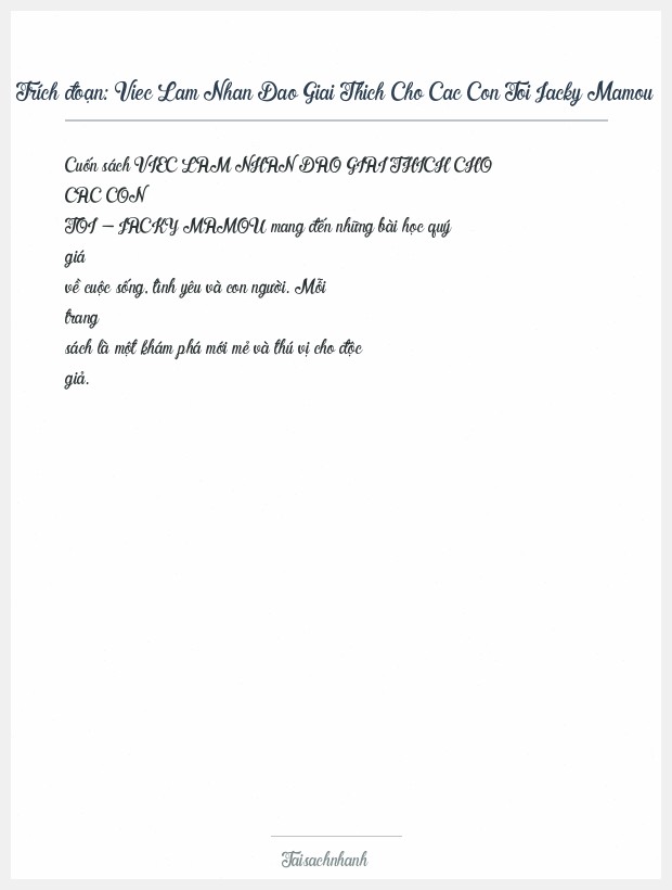 Trích đoạn Viec Lam Nhan Dao Giai Thich Cho Cac Con Toi Jacky Mamou