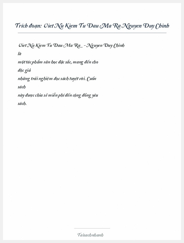 Trích đoạn Viet Nu Kiem Tu Dau Ma Ra Nguyen Duy Chinh