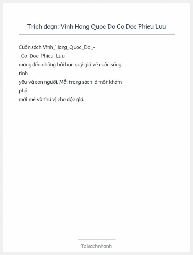 Trích đoạn Vinh Hang Quoc Do Co Doc Phieu Luu