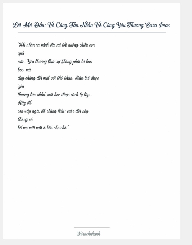 Trích đoạn Vô Cùng Tàn Nhẫn Vô Cùng Yêu Thương Sara Imas