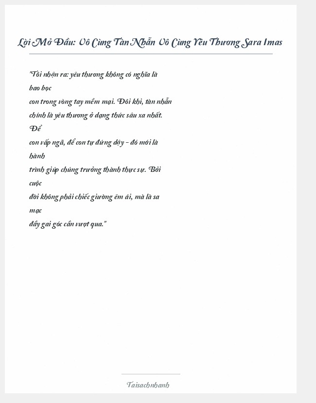 Trích đoạn Vô Cùng Tàn Nhẫn Vô Cùng Yêu Thương Sara Imas