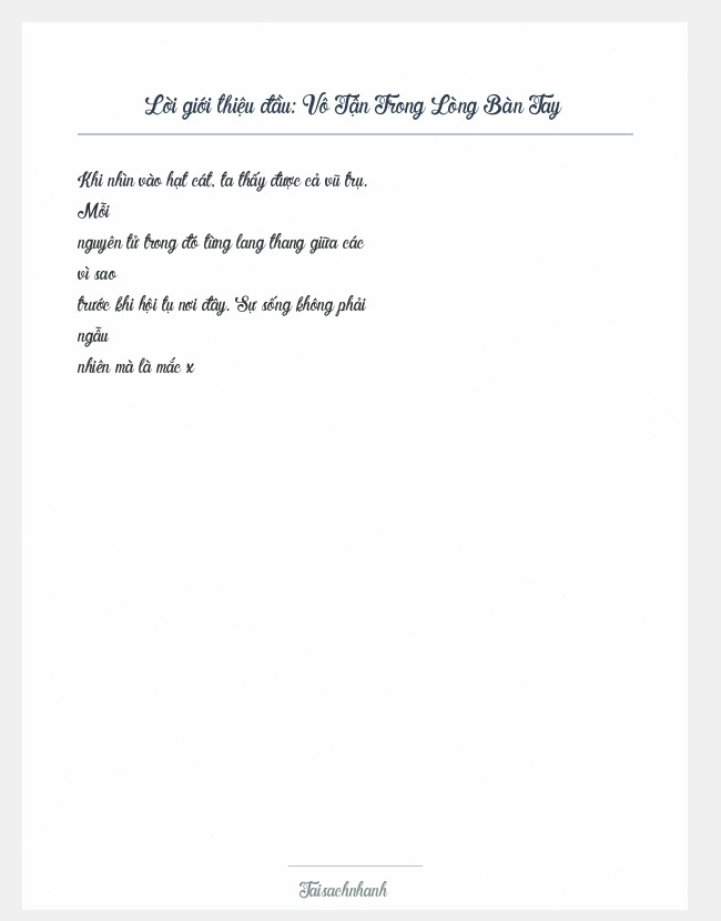 Trích đoạn Vô Tận Trong Lòng Bàn Tay