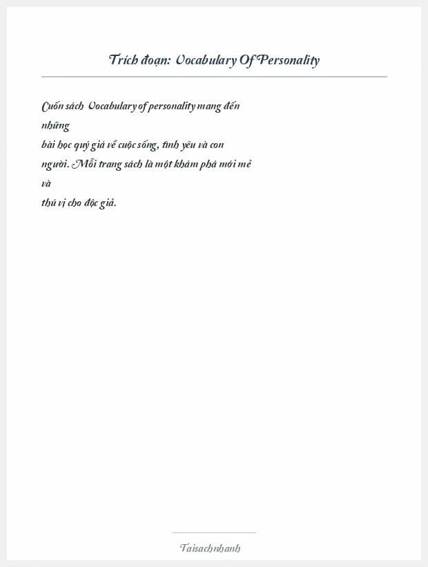 Trích đoạn Vocabulary Of Personality