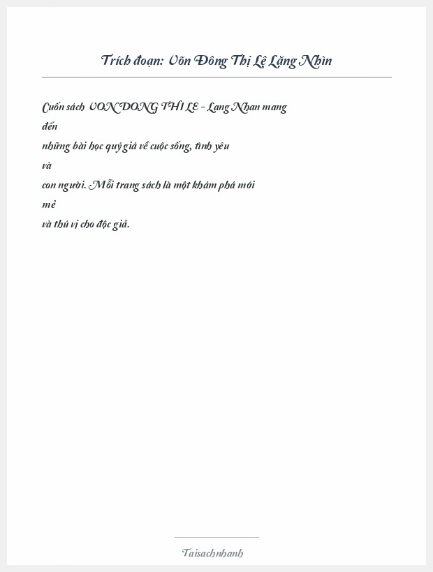 Trích đoạn Võn Đông Thị Lệ Lặng Nhìn