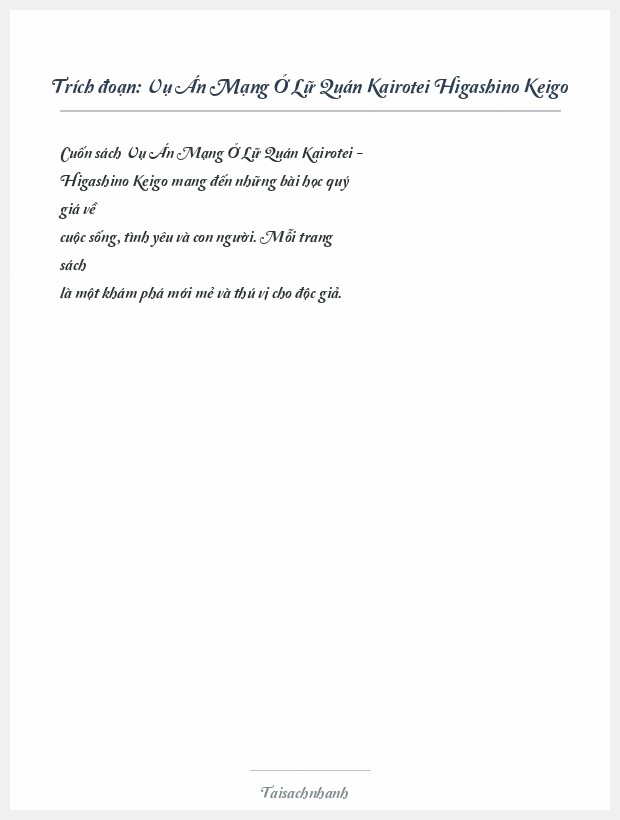 Trích đoạn Vụ Án Mạng Ở Lữ Quán Kairotei Higashino Keigo