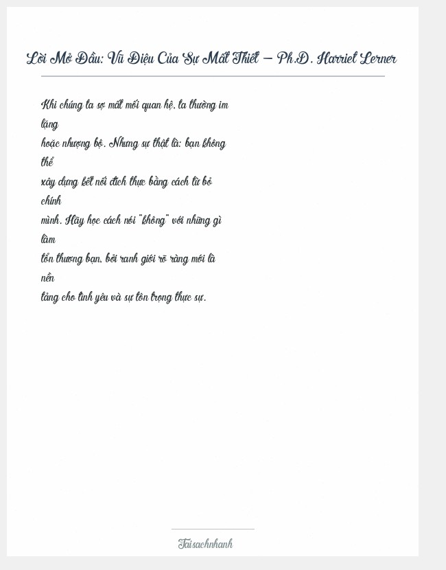 Trích đoạn Vũ Điệu Của Sự Mất Thiết - Ph.D. Harriet Lerner