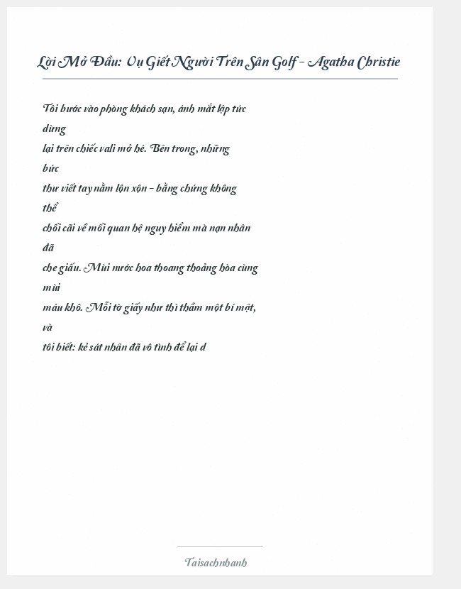Trích đoạn Vụ Giết Người Trên Sân Golf - Agatha Christie