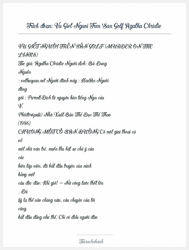 Trích đoạn Vu Giet Nguoi Tren San Golf Agatha Christie