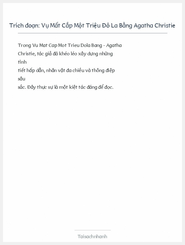 Trích đoạn Vụ Mất Cắp Một Triệu Đô La Bằng Agatha Christie