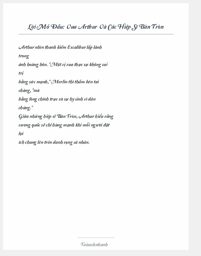 Trích đoạn Vua Arthur Và Các Hiệp Sĩ Bàn Tròn