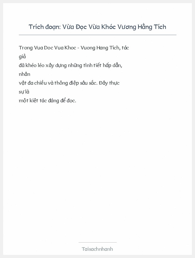 Trích đoạn Vừa Đọc Vừa Khóc Vương Hằng Tích