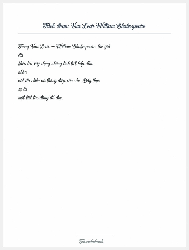 Trích đoạn Vua Lear William Shakespeare