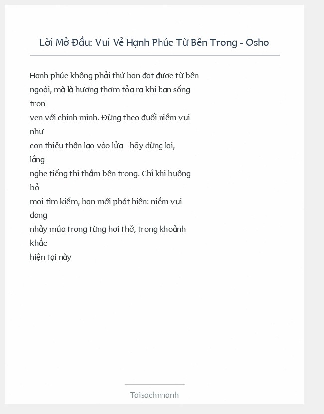 Trích đoạn Vui Vẻ Hạnh Phúc Từ Bên Trong - Osho