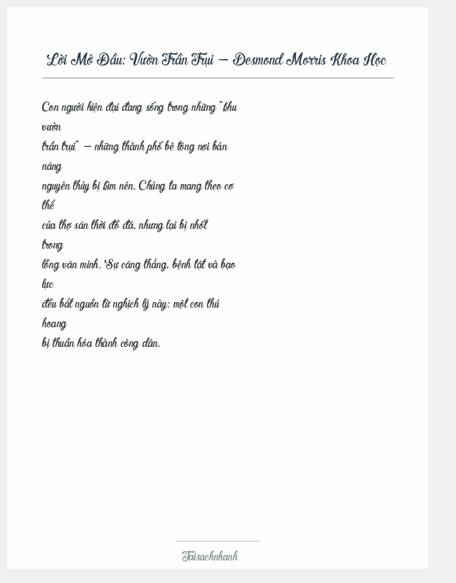 Trích đoạn Vườn Trần Trụi - Desmond Morris Khoa Học