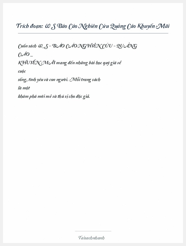 Trích đoạn W S Báo Cáo Nghiên Cứu Quảng Cáo Khuyến Mãi