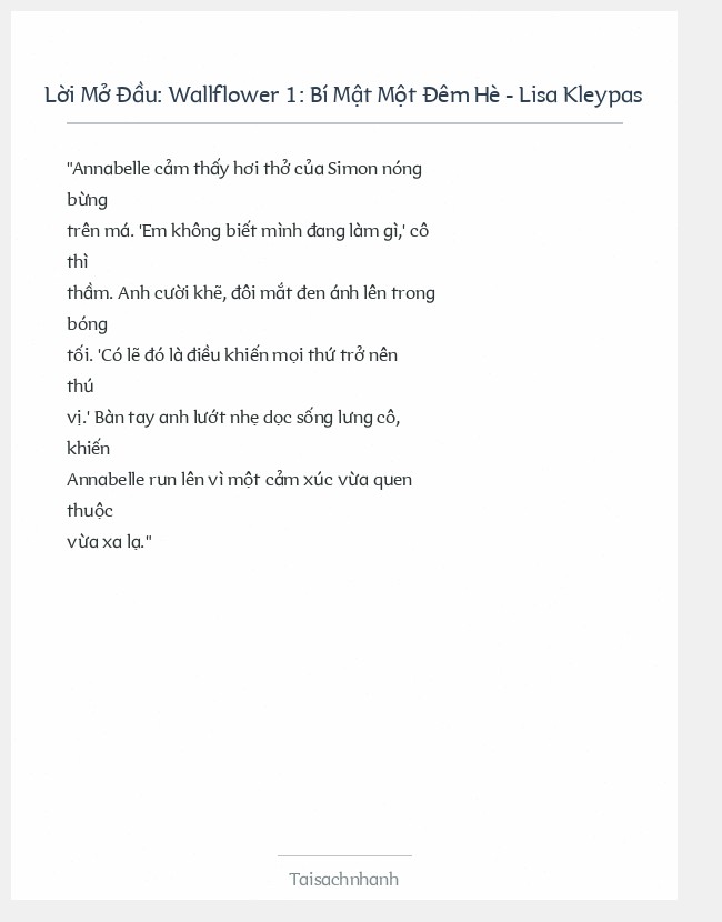 Trích đoạn Wallflower 1: Bí Mật Một Đêm Hè - Lisa Kleypas