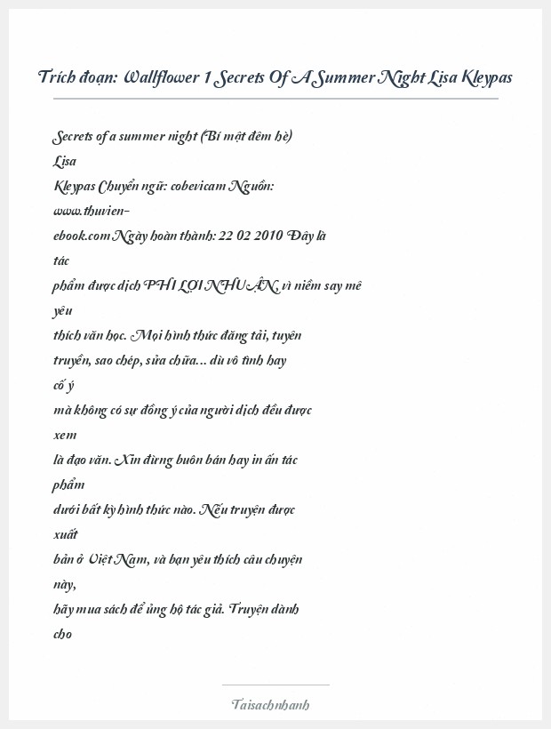 Trích đoạn Wallflower 1 Secrets Of A Summer Night Lisa Kleypas
