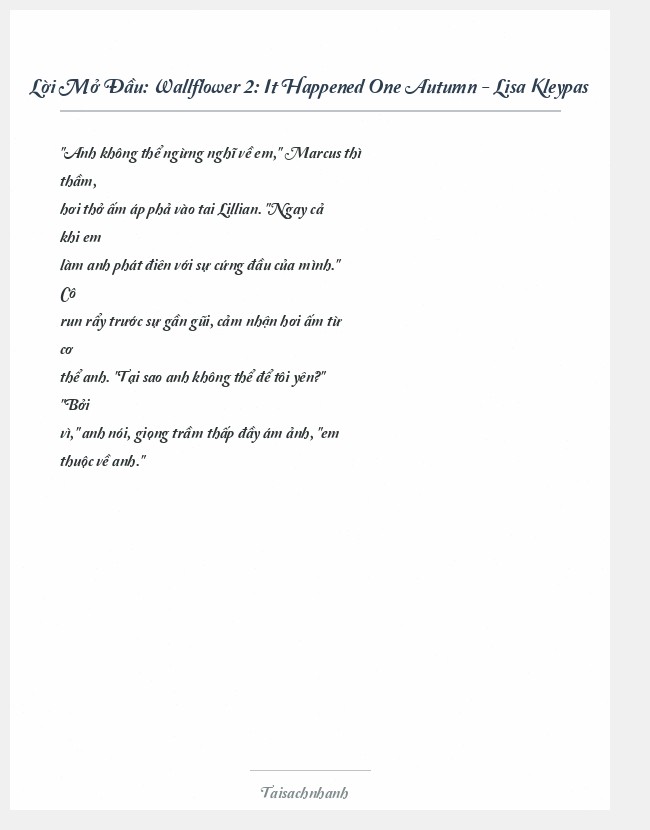 Trích đoạn Wallflower 2: It Happened One Autumn - Lisa Kleypas