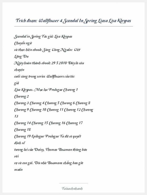 Trích đoạn Wallflower 4 Scandal In Spring Liasa Lisa Kleypas