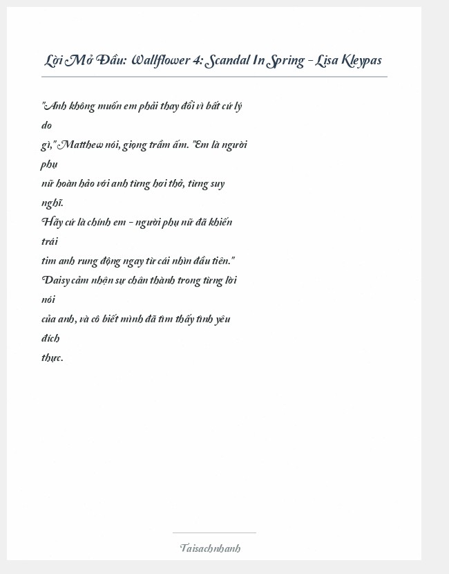 Trích đoạn Wallflower 4: Scandal In Spring - Lisa Kleypas
