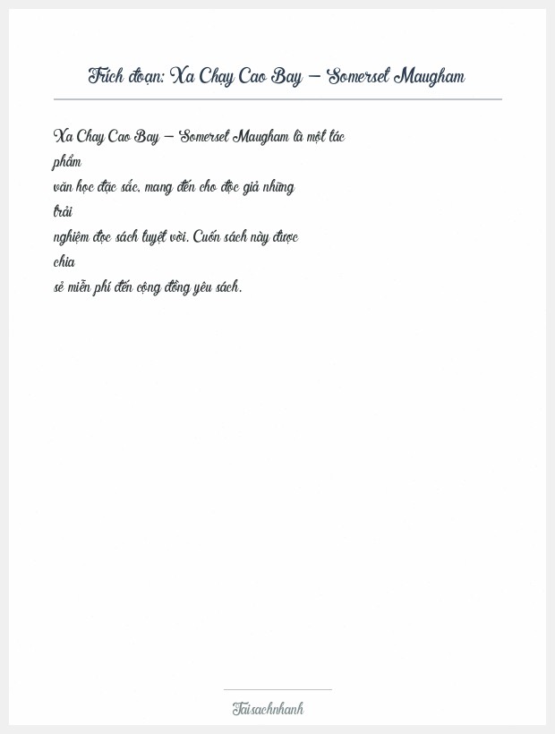 Trích đoạn Xa Chạy Cao Bay - Somerset Maugham