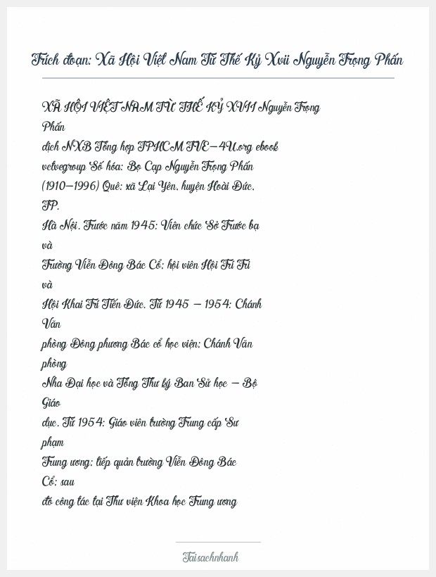 Trích đoạn Xã Hội Việt Nam Từ Thế Kỷ Xvii Nguyễn Trọng Phấn