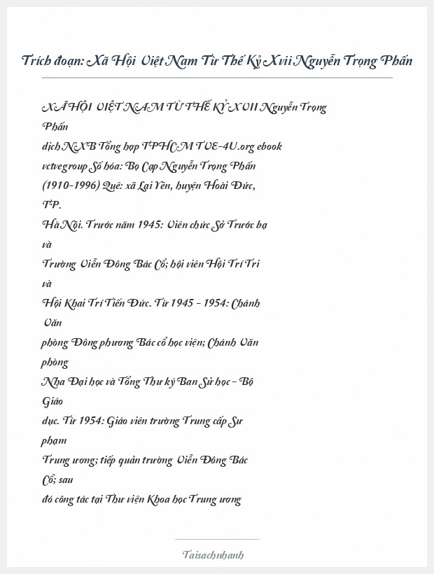 Trích đoạn Xã Hội Việt Nam Từ Thế Kỷ Xvii Nguyễn Trọng Phấn