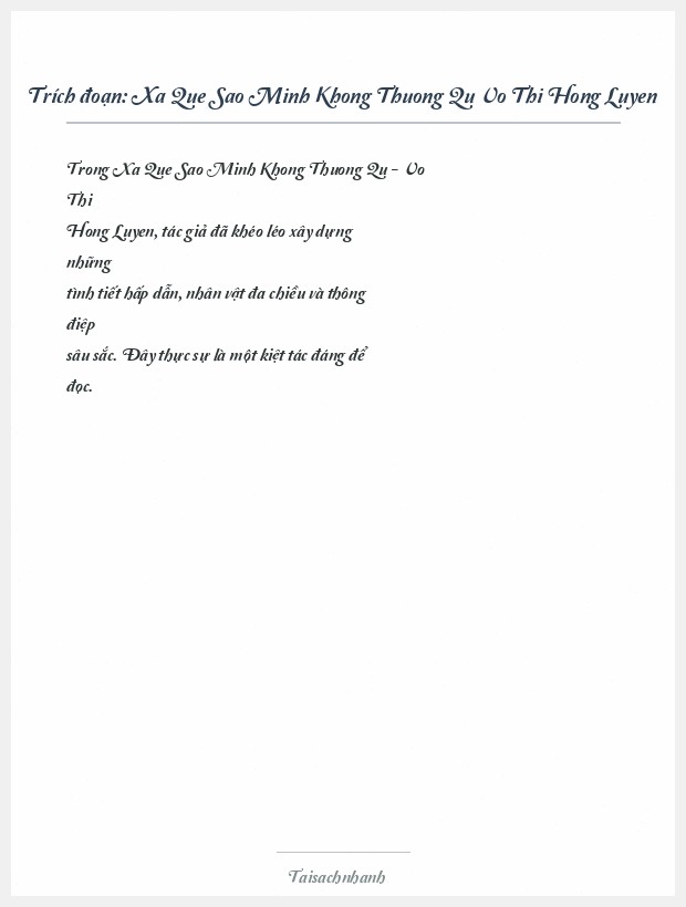 Trích đoạn Xa Que Sao Minh Khong Thuong Qu Vo Thi Hong Luyen