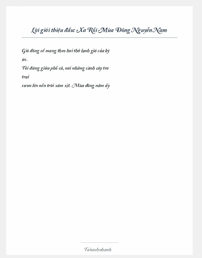 Trích đoạn Xa Rồi Mùa Đông Nguyễn Nam
