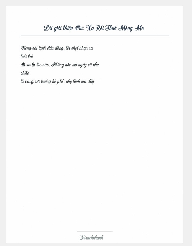 Trích đoạn Xa Rồi Thuở Mộng Mơ