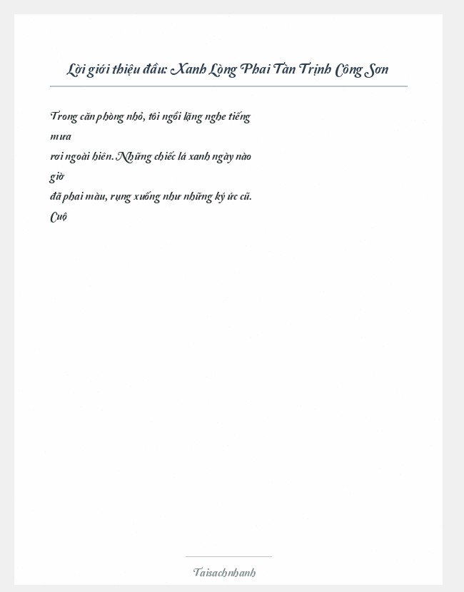 Trích đoạn Xanh Lòng Phai Tàn Trịnh Công Sơn