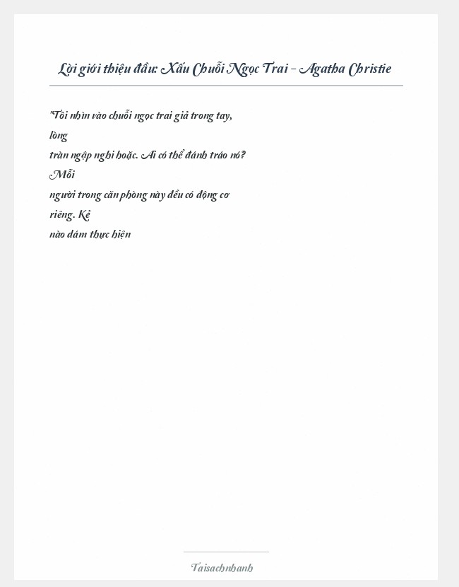 Trích đoạn Xấu Chuỗi Ngọc Trai - Agatha Christie