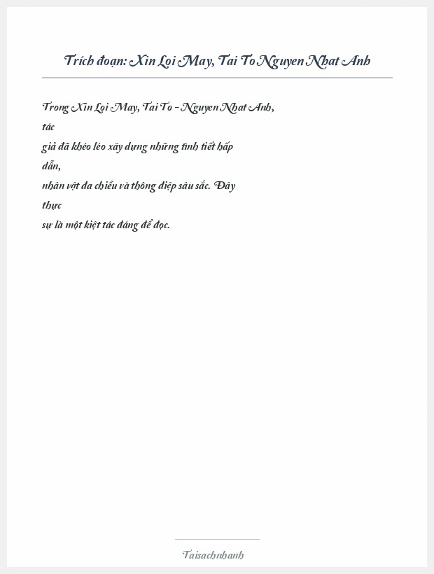 Trích đoạn Xin Loi May, Tai To Nguyen Nhat Anh