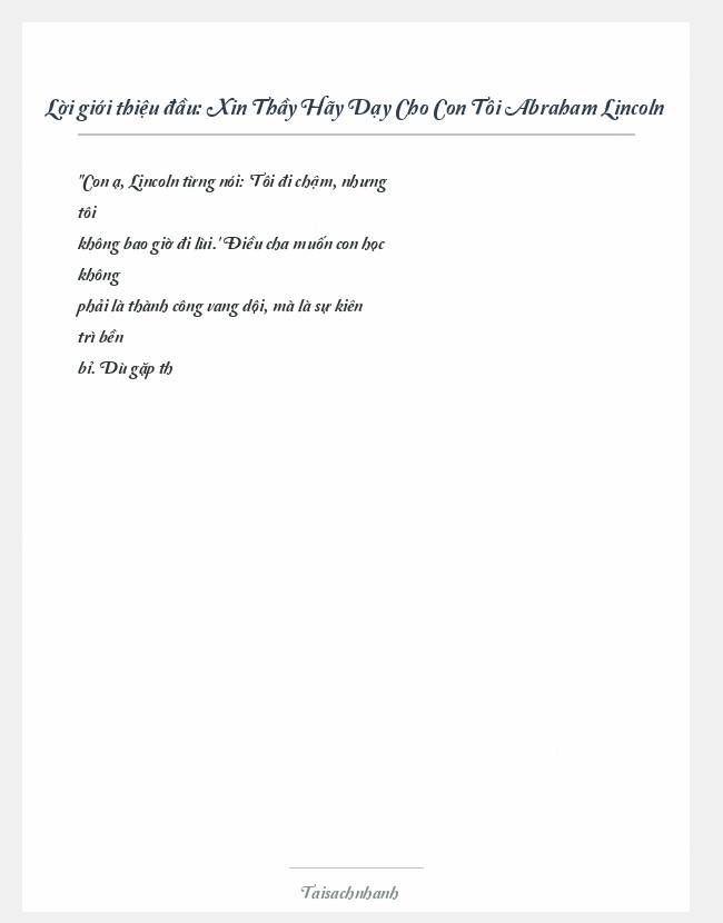 Trích đoạn Xin Thầy Hãy Dạy Cho Con Tôi Abraham Lincoln