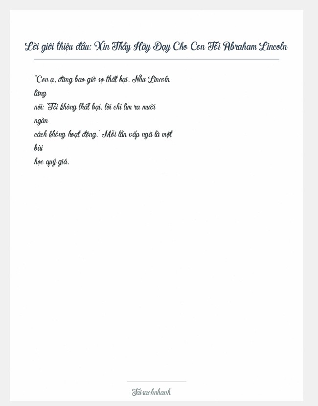 Trích đoạn Xin Thầy Hãy Dạy Cho Con Tôi Abraham Lincoln