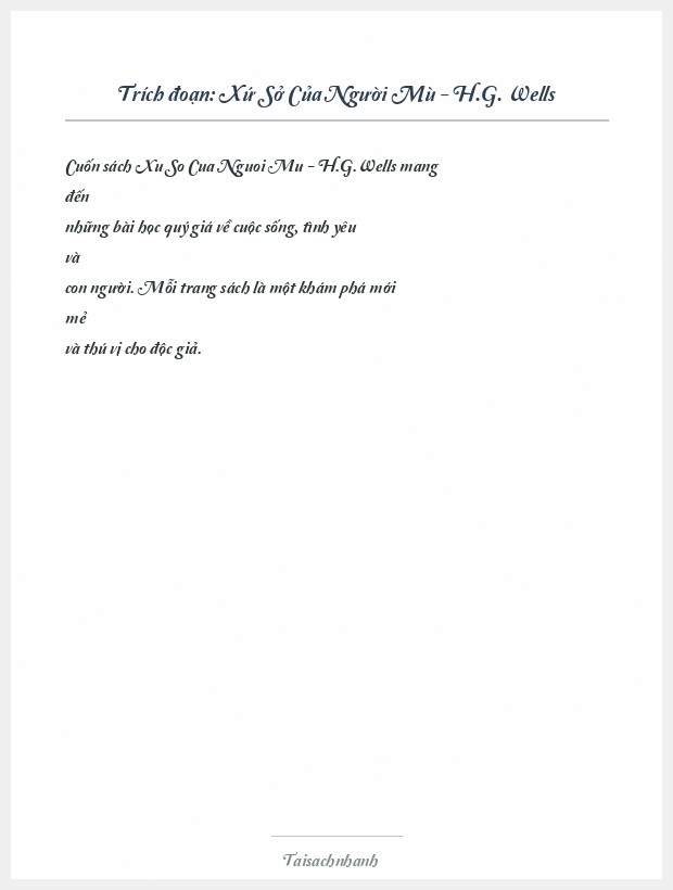Trích đoạn Xứ Sở Của Người Mù - H.G. Wells