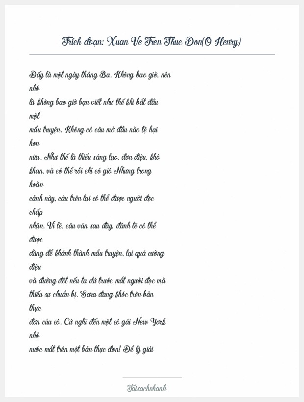 Trích đoạn Xuan Ve Tren Thuc Don(O Henry)