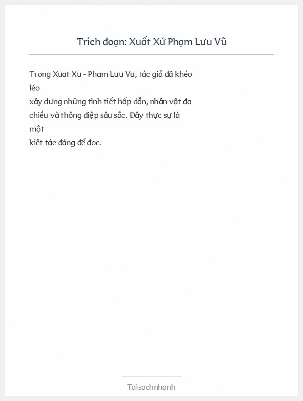Trích đoạn Xuất Xứ Phạm Lưu Vũ