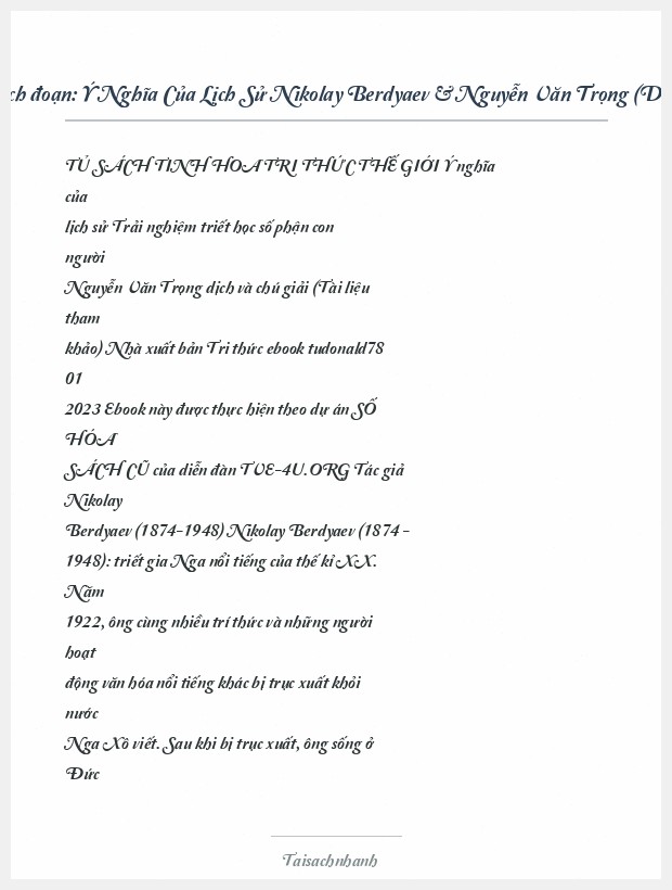 Trích đoạn Ý Nghĩa Của Lịch Sử Nikolay Berdyaev & Nguyễn Văn Trọng (Dịch)