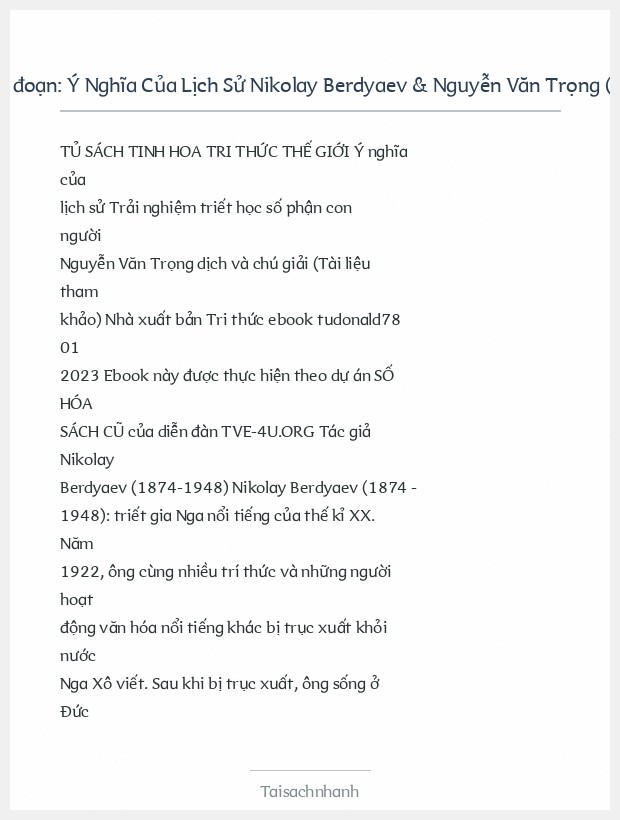 Trích đoạn Ý Nghĩa Của Lịch Sử Nikolay Berdyaev & Nguyễn Văn Trọng (Dịch)