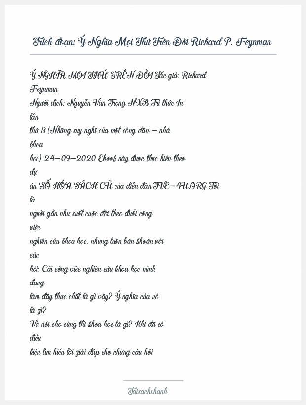 Trích đoạn Ý Nghĩa Mọi Thứ Trên Đời Richard P. Feynman