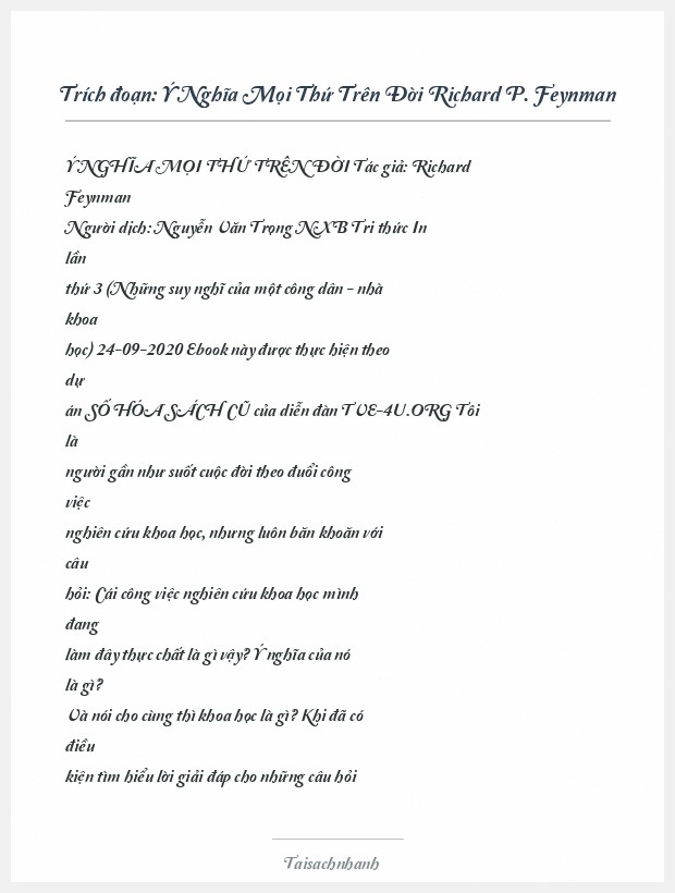 Trích đoạn Ý Nghĩa Mọi Thứ Trên Đời Richard P. Feynman