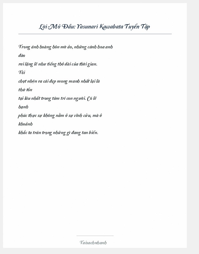 Trích đoạn Yasunari Kawabata Tuyển Tập