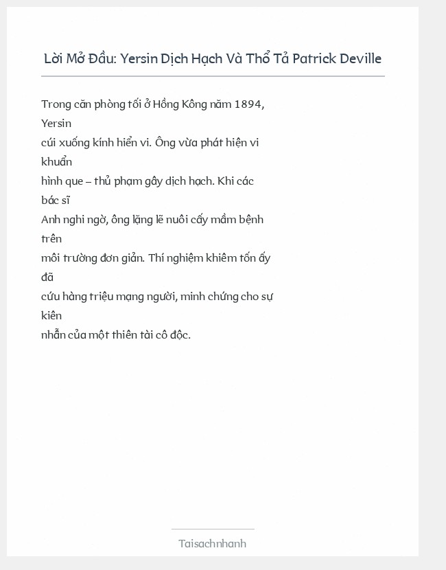 Trích đoạn Yersin Dịch Hạch Và Thổ Tả Patrick Deville