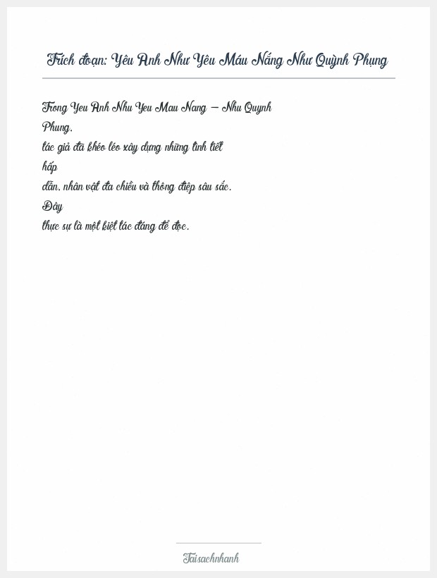Trích đoạn Yêu Anh Như Yêu Máu Nắng Như Quỳnh Phụng