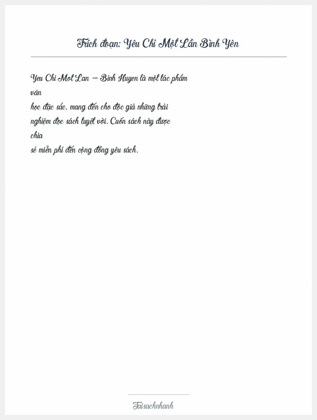 Trích đoạn Yêu Chỉ Một Lần Bình Yên
