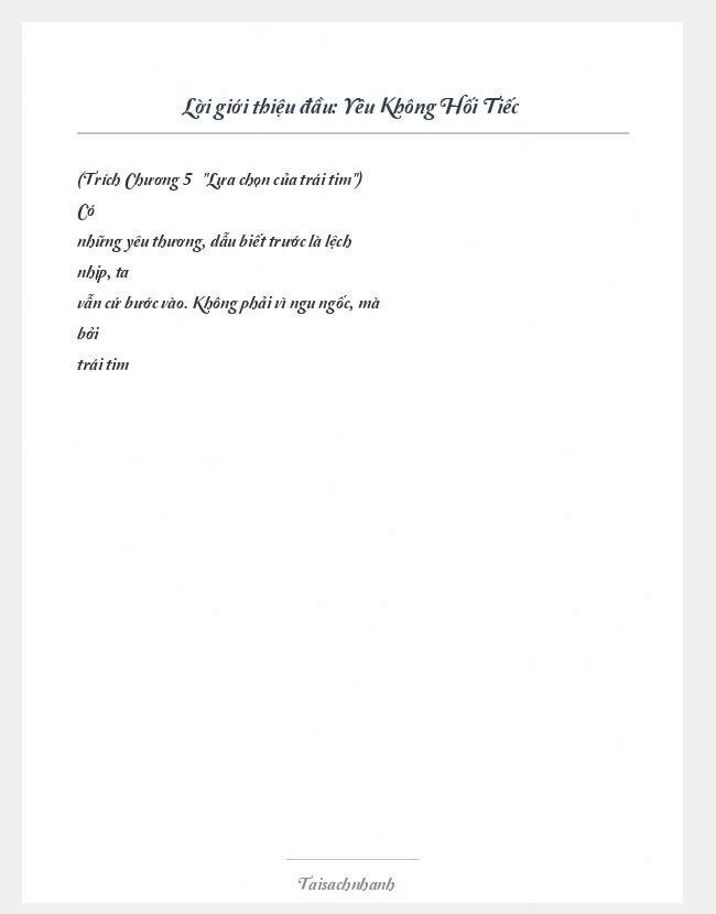 Trích đoạn Yêu Không Hối Tiếc